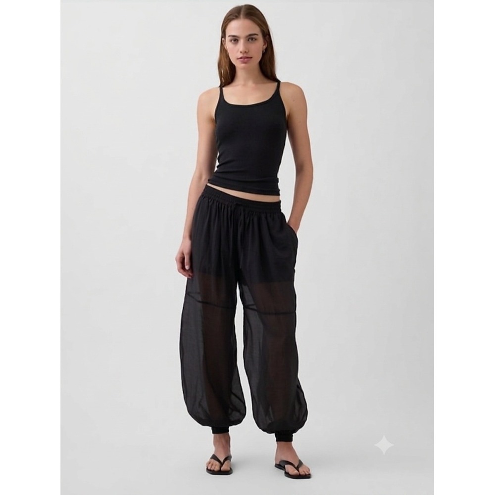 New Gap Sheer Balloon Pants XXS Parachute Joggers Harem Black Elastic Waist Chic